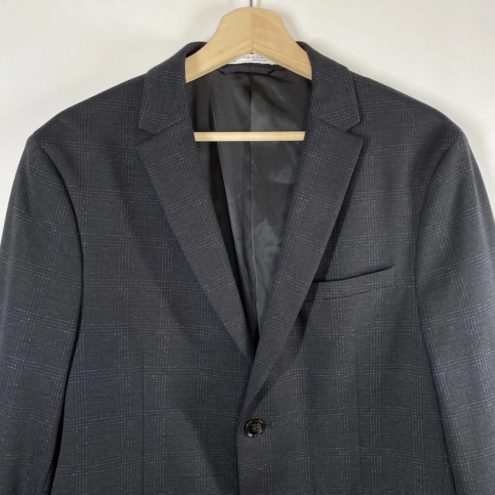 Zara Mens Gray Plaid Check Sport Coat Suit Blazer Jacket Size 40 Two Button